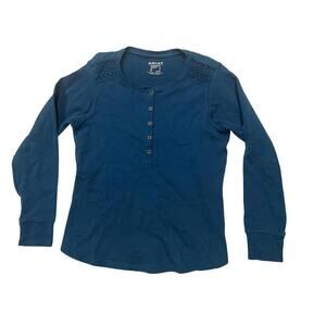 Ariat Shirt Womens Medium Blue REAL Henley Long Sleeve Crochet Top Stretch